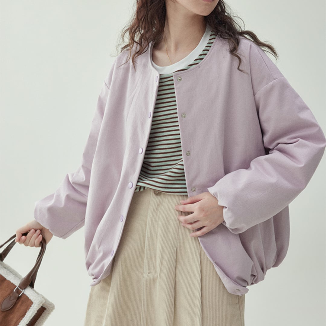 cotton jacket with solid color detachable doll collar