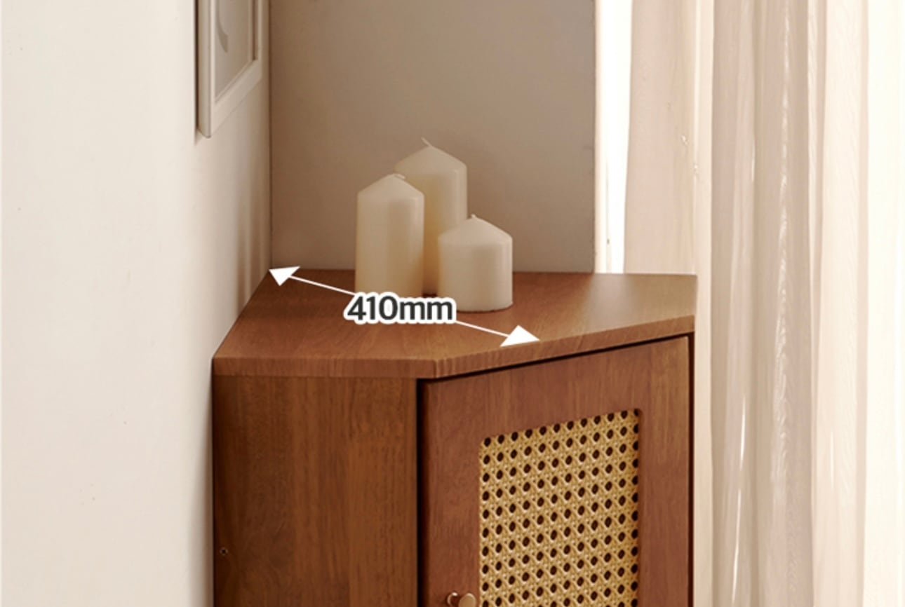 rattan wood corner shelf / ラタン ウッド コーナーシェルフ 角 収納