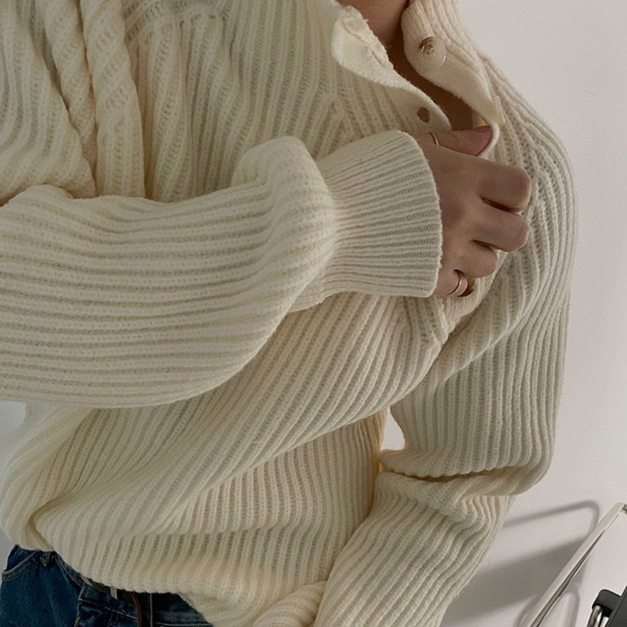 ハーフタートルボタンルーズニット　MT0080326