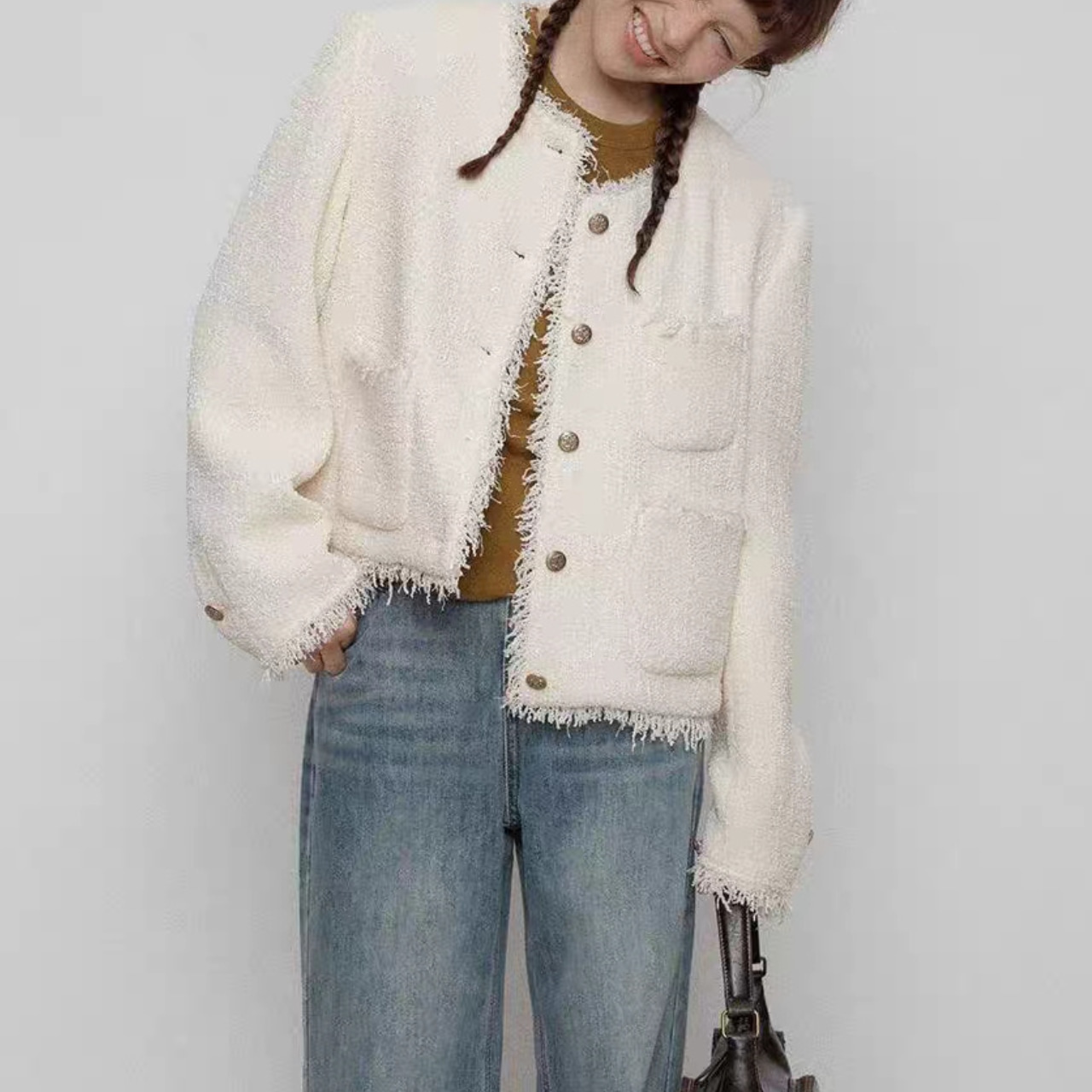 Fringe No-Collar Jacket 【2color】 T4306