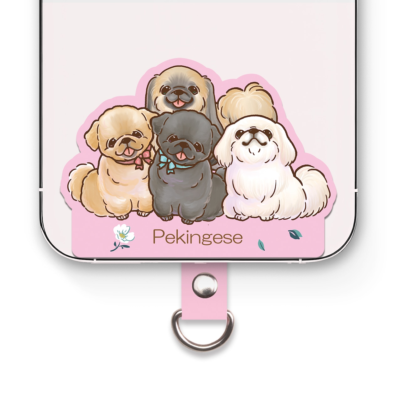 ペキニーズ 【笑顔が楽しく可愛いわんこイラスト】 スマホ ストラップ ホルダー ホールシート ショルダー対応 SE-2600