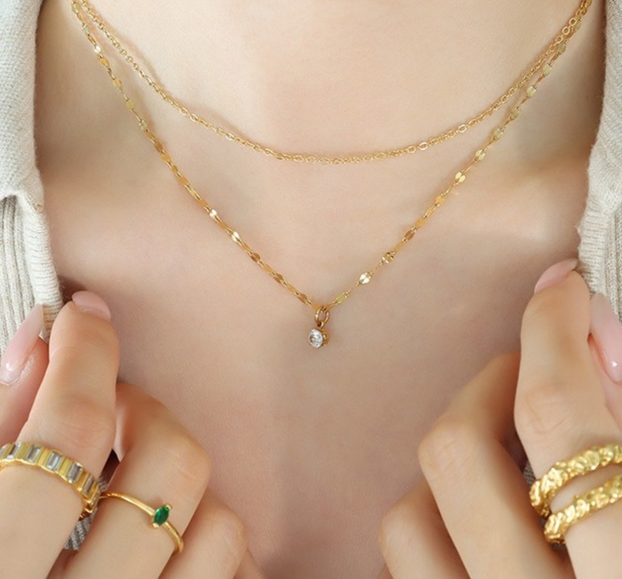 289N　ジルコニア二連ネックレス