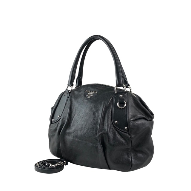PRADA プラダ ショルダーバッグ ブラック ロゴ レザー 2way ラウンド vintage ヴィンテージ オールド 28pkhx