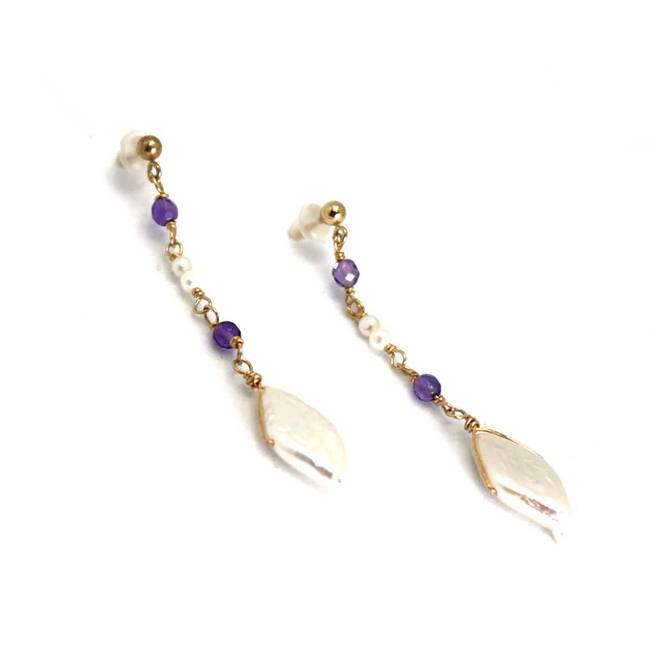 女性らしい色合いの 揺れ感が魅力的！在庫限り ダイヤモンド シェイプ パール & アメシスト ピアス sl3_8_20200709pp01