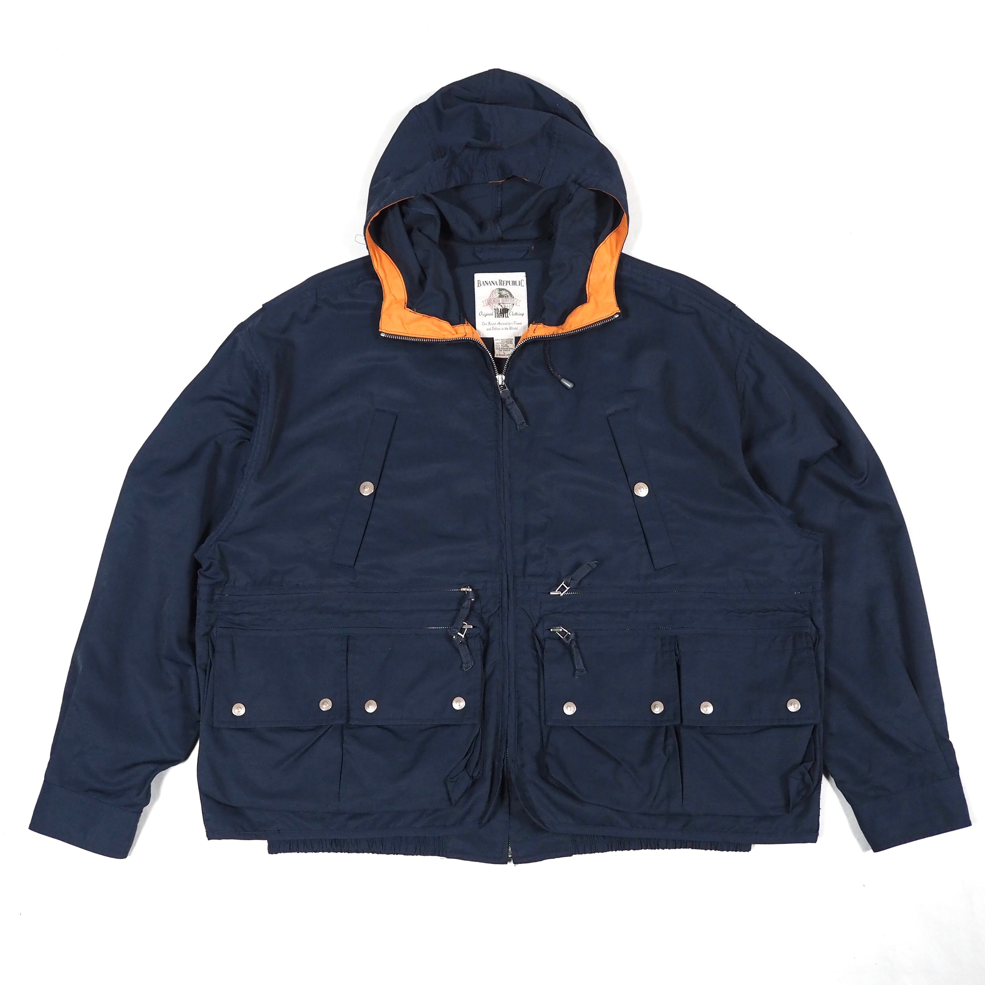 BANANA REPUBLIC TRAVEL clothing multiple pocket nylon jacket L Navy 90's バナナリパブリック ナイロンサファリジャケット