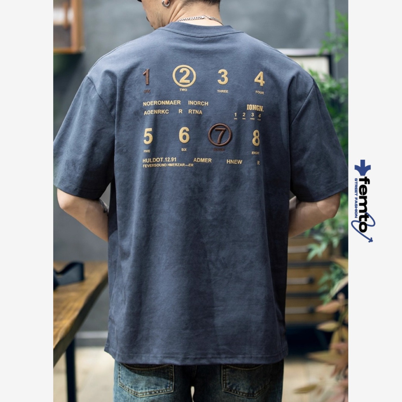 Number graphic back print tee 0966 - 1