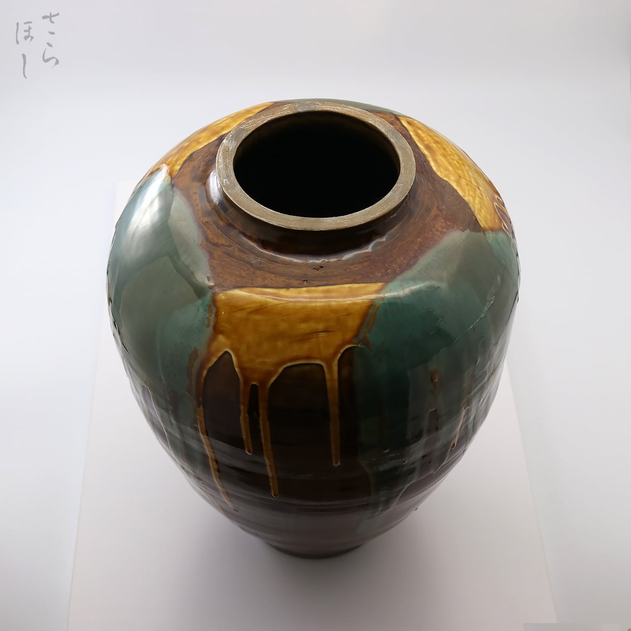 一点もの】小鹿田焼 小袋窯 一斗蓋付き壺 打ち掛け 高さ約38cm 花器 丸