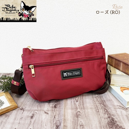 ベベダヤン ツイルナイロン 薄マチショルダーバッグ ローズ