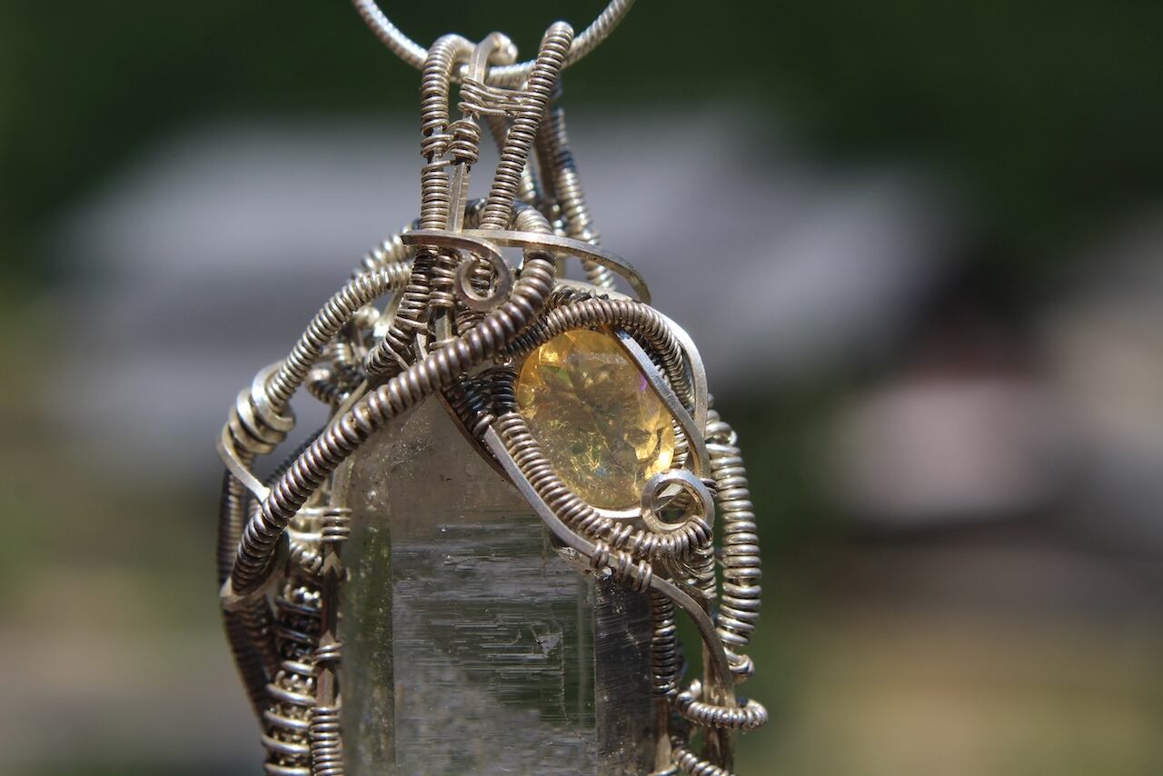 Ganesh himal Crystal & Crystal opal silver925 wirewrapping pendant