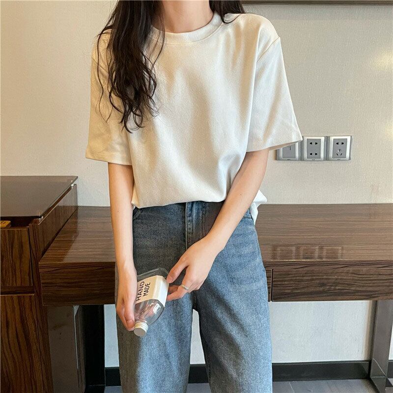 ホワイトTシャツ サマールーズカジュアルプルオーバー ラウンドネックトップス ストリート 夏物 Oネック 萌量不足25165134149