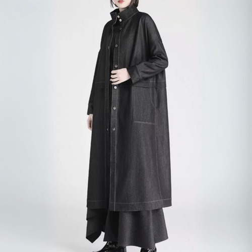 Stand collar long shirt jacket C0786