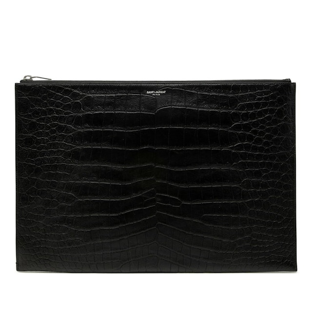 サンローラン クロコ型押し クラッチバッグ 378261 ブラック レザー メンズ SAINT LAURENT 中古