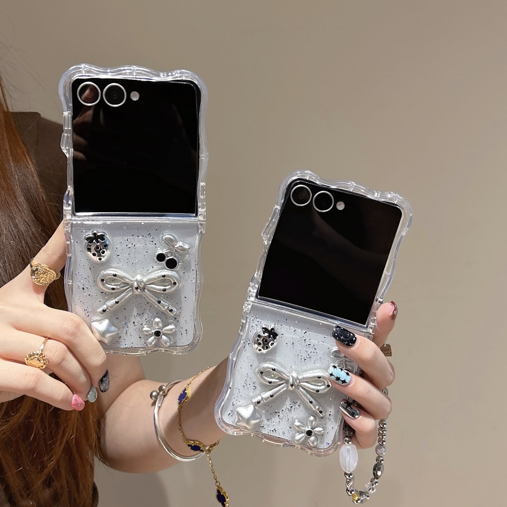 透明感 Galaxy Z Flip 7 6 5 4 3 ケース ウエーブフレーム かわいい