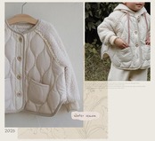 韓国子供服 / 26winter / puella FLO / ノエルキルティングジャンパー(ベージュ) / キッズ / 冬服 *90~140*