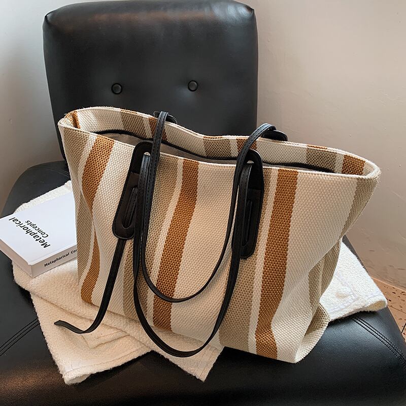 オータムストライプショルダーバッグカジュアル 秋物 トートバッグ ハンドバッグ Tiancai_Wing_Bag79457471988