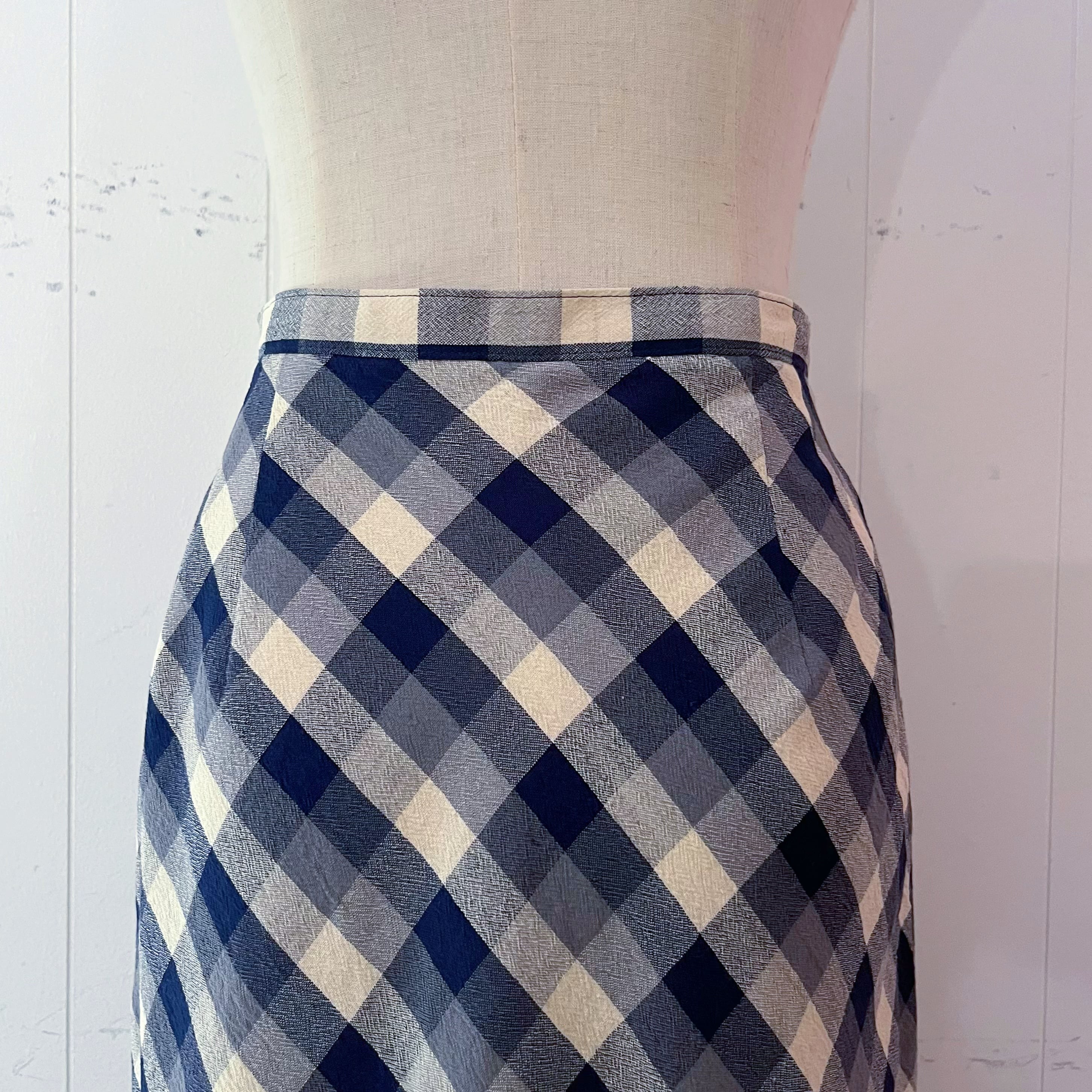 blue ivory check long skirt