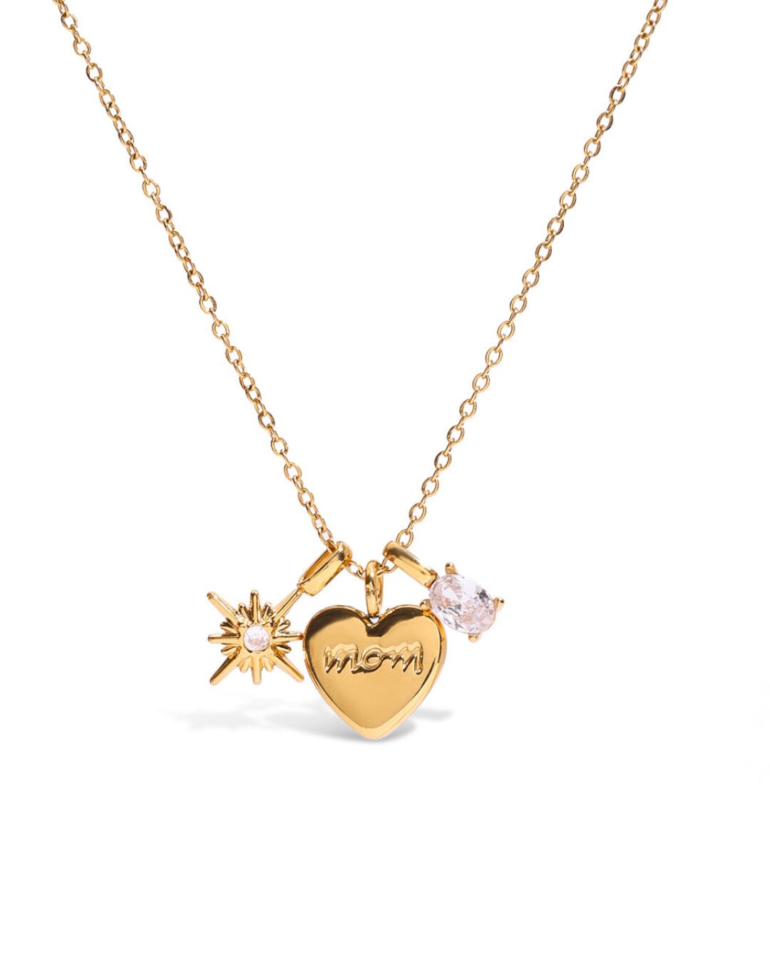 316L Mom Heart Triple Charm Necklace
