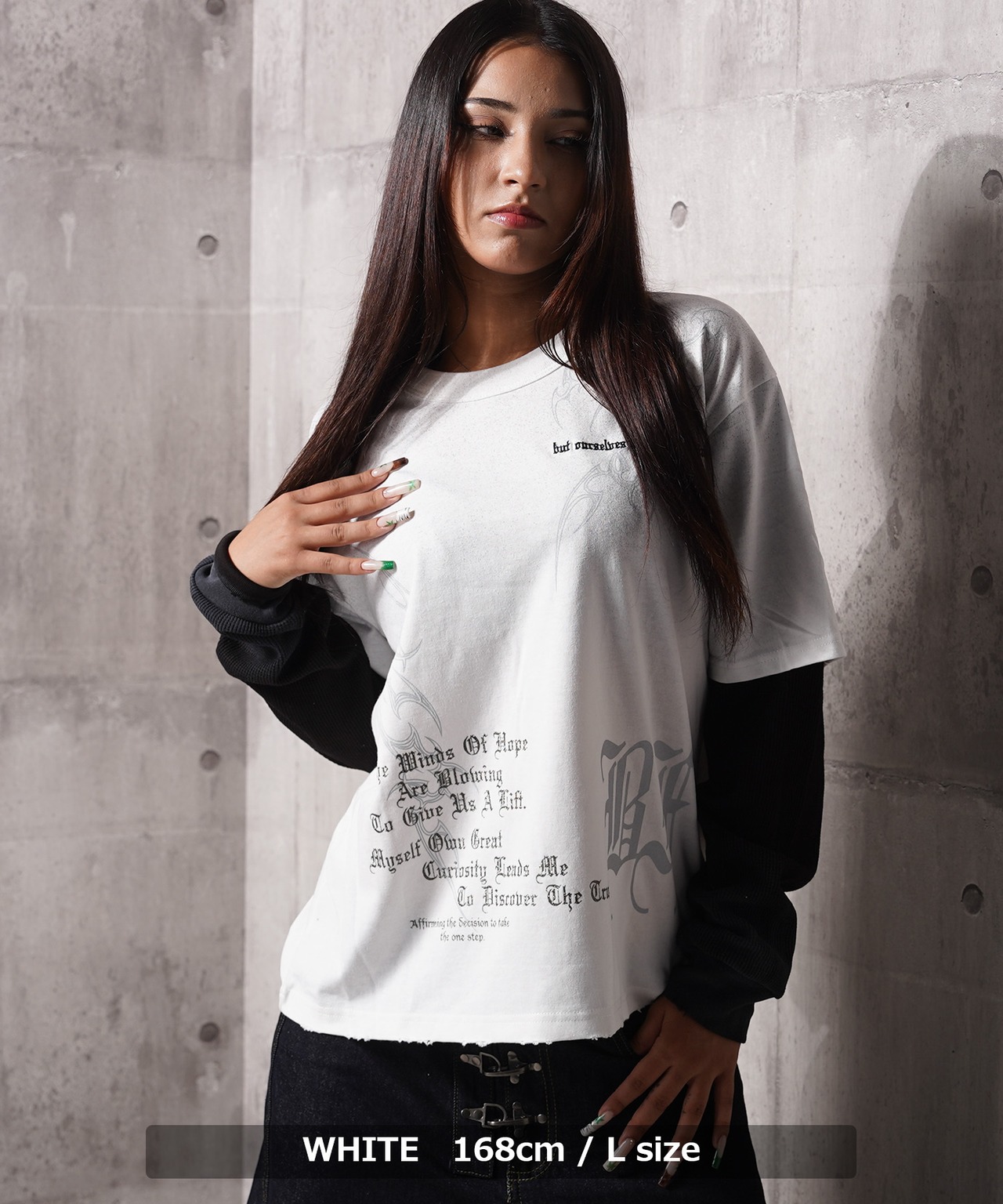 ◆トライバル柄 レイヤードロンTee◆gt-6322-362