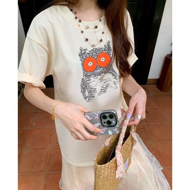 vivid eye owl print design tee  e1976