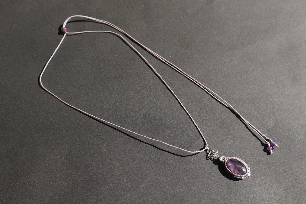 Trapiche amethyst silver925 wirework micro macrame pendant