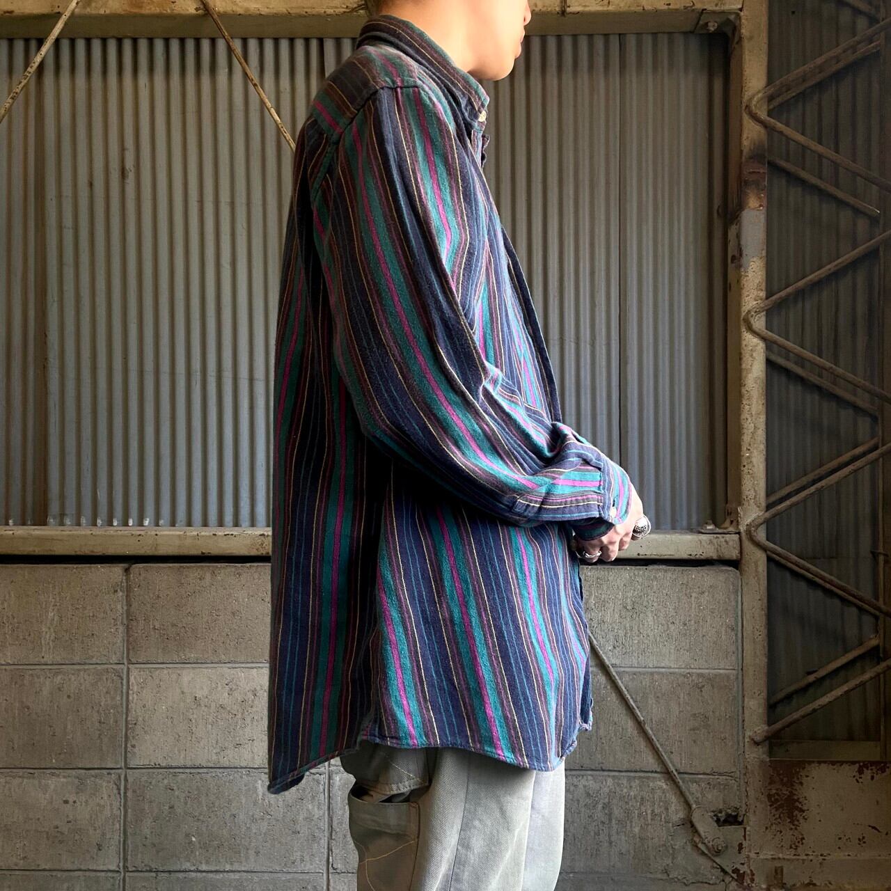 80年代 WOOLRICH ウールリッチ マルチストライプ柄 ボタンダウンシャツ