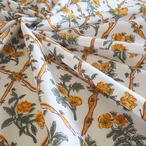 ブロックプリント生地【50cm単位】インド綿  ジャール柄 白×イエロー×カーキ #58532-WT3