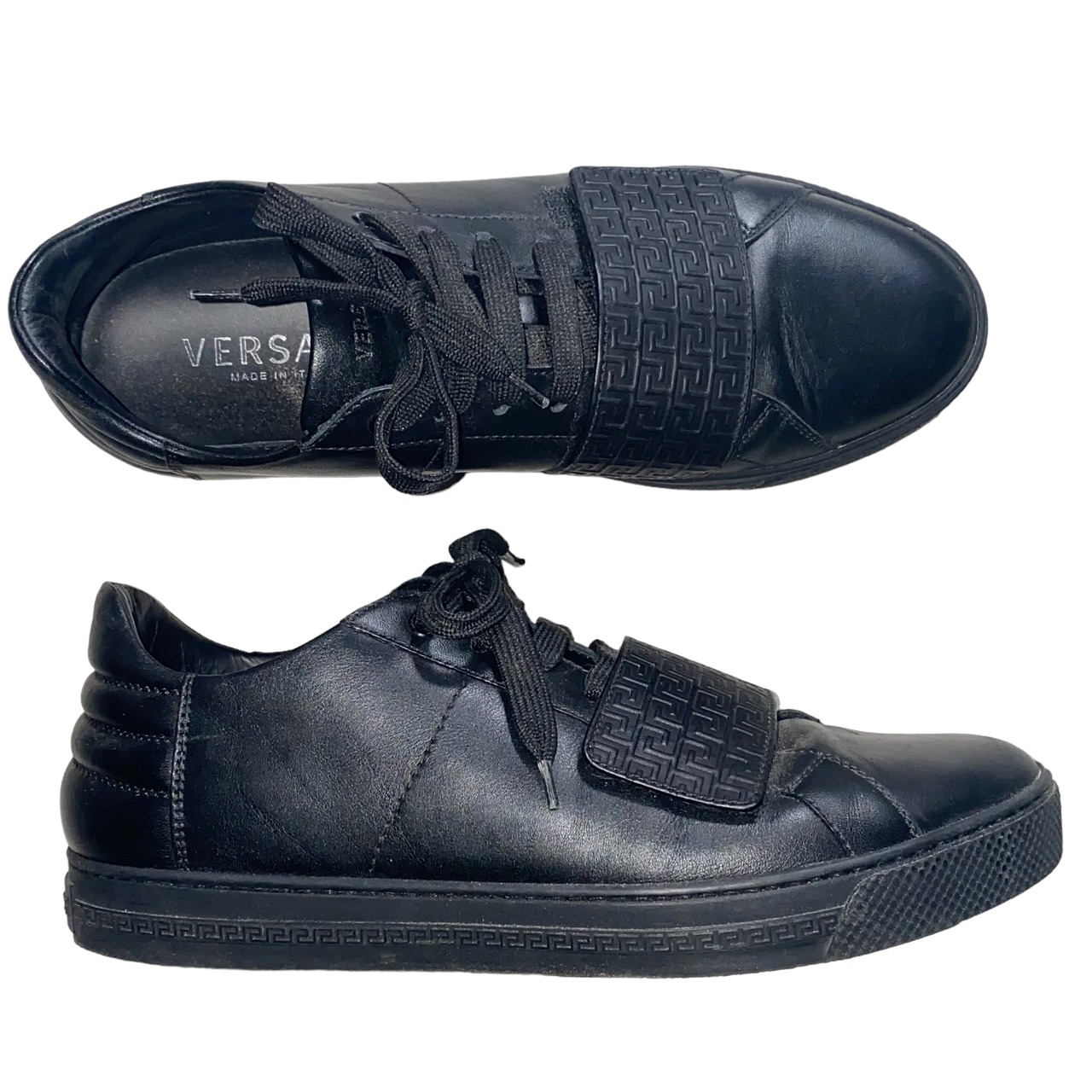 VERSACE black leather sneakers