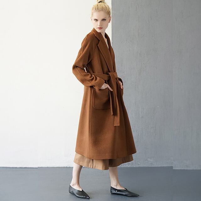 【予約販売】コート レディース 秋 冬 ロングコート ウール ウエストベルト キャメル S/M/L