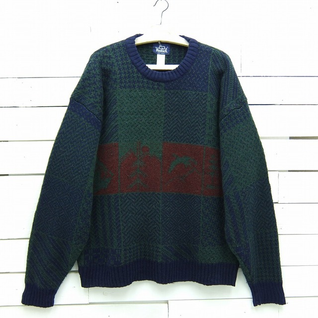 Woolrich ウールリッチ 総柄 ウールニットセーター メンズ XLサイズ