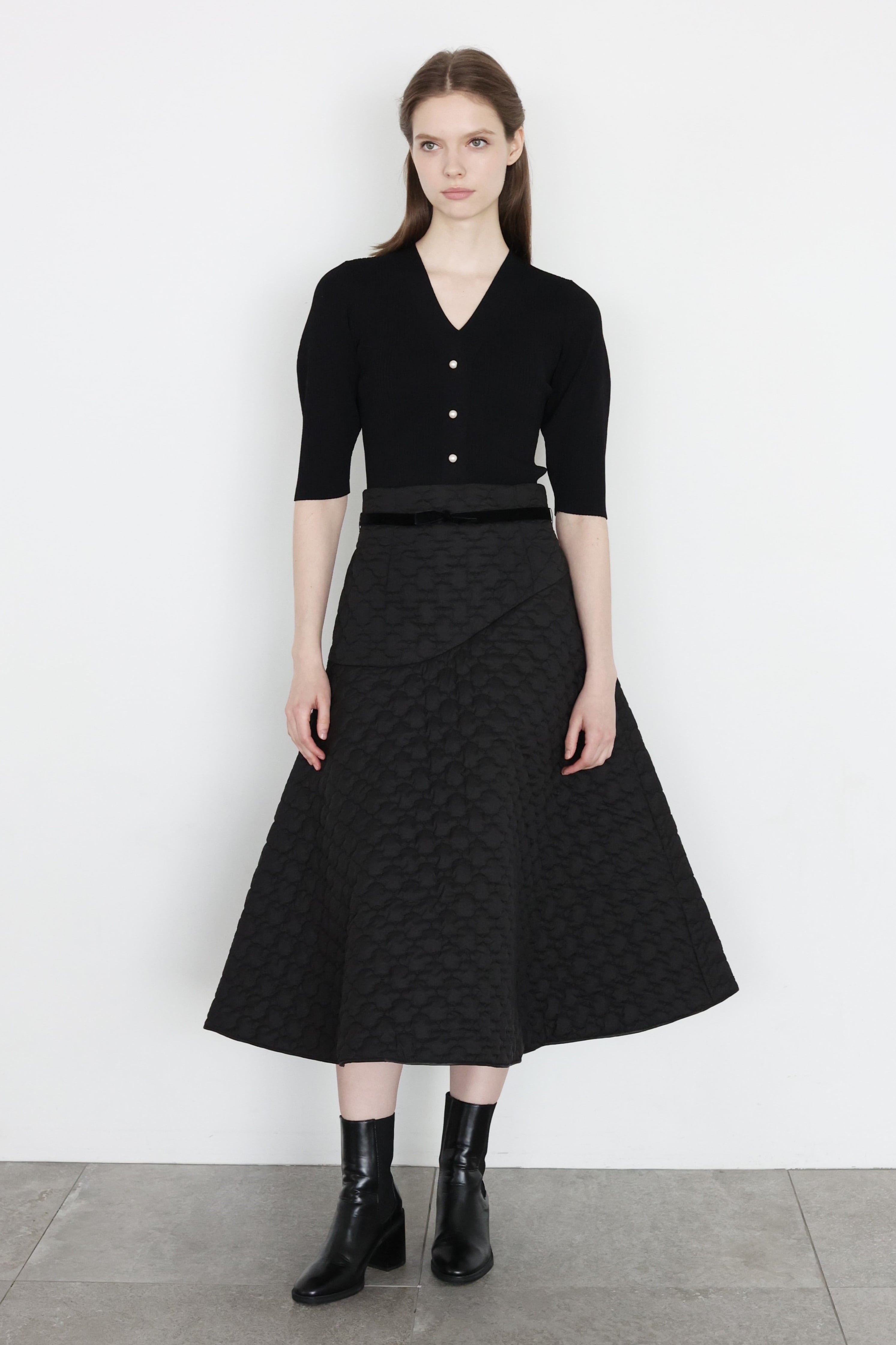 AD2014 archive ポリ縮絨キルティングデザインスカート 黒 VOYAGE SKIRT BLACK | AMICA・kids
