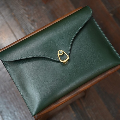 Maison d' Artisan  Copain Slim（スリムクラッチ）　ボックスカーフ　グリーン　その1