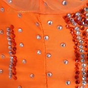 社交ダンス 衣装 スタンダードドレス ワンピース ドレス フロート デモ 競技 ダンス パーティ 発表会 フリル レース オレンジ系 鮮やか フロア映え ふんわり スカート 3枚重ね Mサイズ レディース 競技用 ダンス衣装 発表会用ドレス デモ用ドレス 目立つ おしゃれ ダンスパーティー