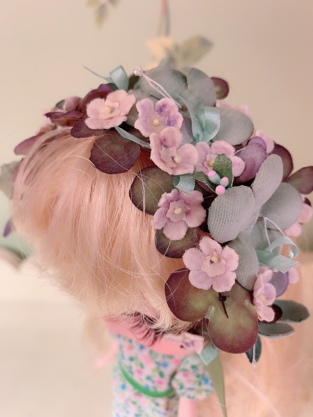 ブライスのヘッドドレス(箱なし) グリーン系のお花 (210309)