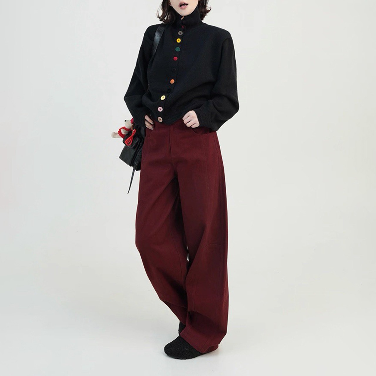 タートルネック ニットカーディガン H0017