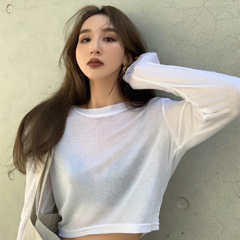 サマースタイルスタンダード薄手ベーシックショートトップス ソリッド カラールーズTシャツ レディース ロング レトロ 夏物 ソリッドカラー ドラファッションホール84175200663