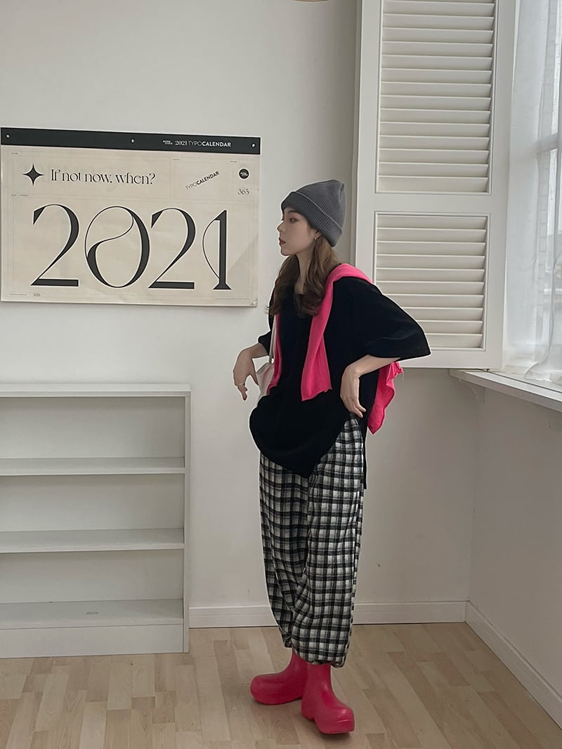 サイドスリットベルベットソリッド カラーサマーカジュアル格子柄パンツ 夏物 Tシャツ ソリッドカラー ドラファッションホール9931049145