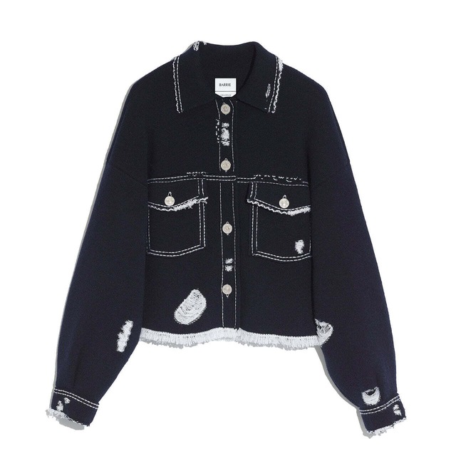 BARRIE　DENIM FRINGED CASHMERE JACKET　NAVY