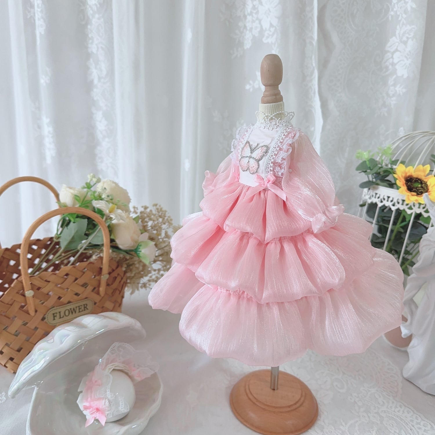 DD,SD,MDD,MSD,YOSD服 蝶々 フリルドレス ドール服 ハンドメイド衣装