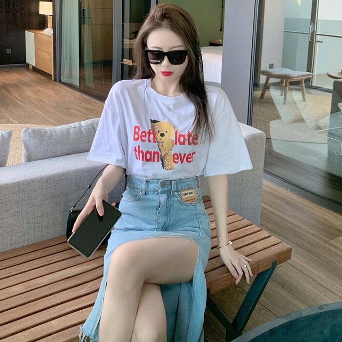 スタンダードTシャツ スプリングサマーハイウェストウェストスカート ロングスタイル レトロ 春物 夏物 ドラファッションホール19390013276