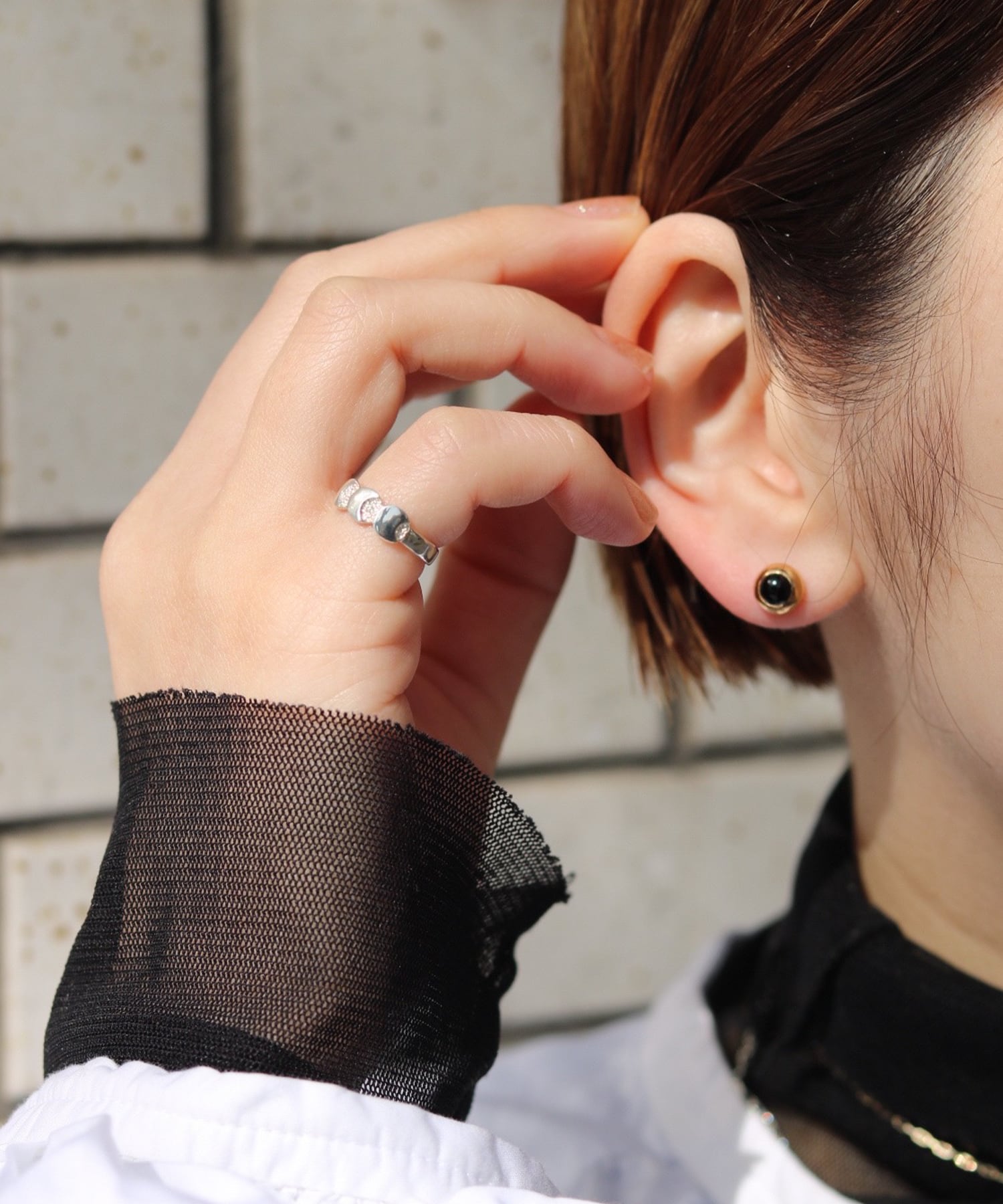 Rtav特価 K18 オニキス 8mm 64面カット ロングアメリカンピアス