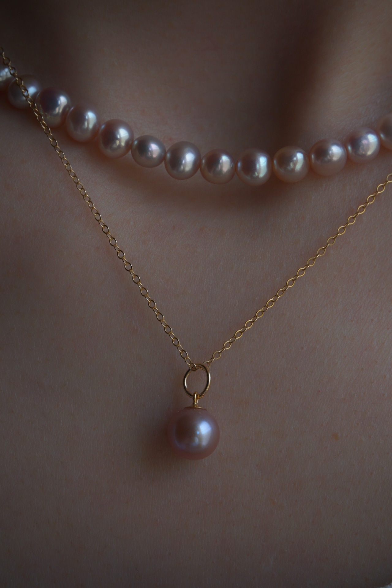 【New】一粒パールネックレス　pink