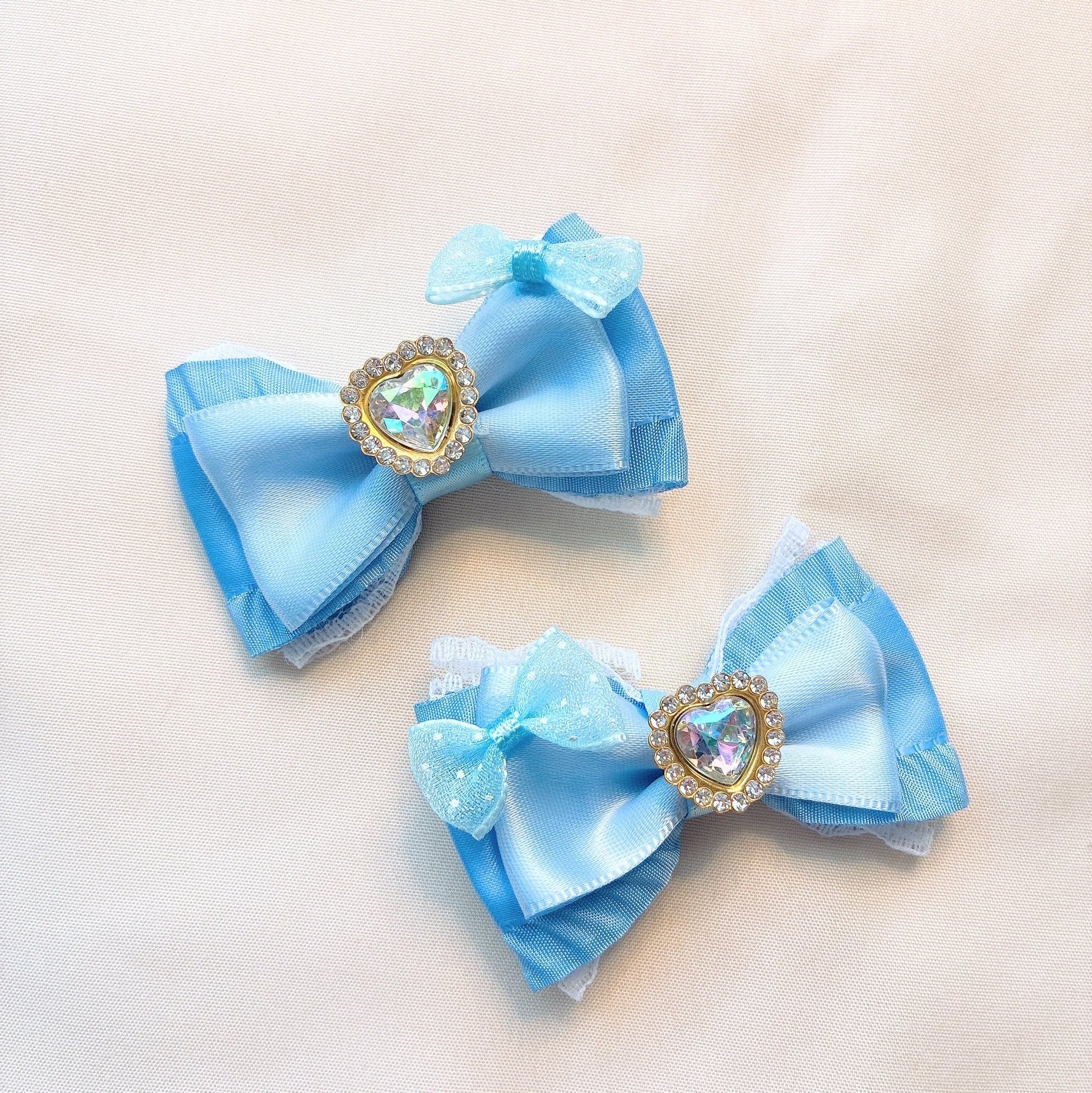 特別価格♡ハンドメイド ヘアアクセサリー♡フリルレース♡ポニーリボン 水色 レース フリル リボン ヘアアクセサリー | yamitsuki drop