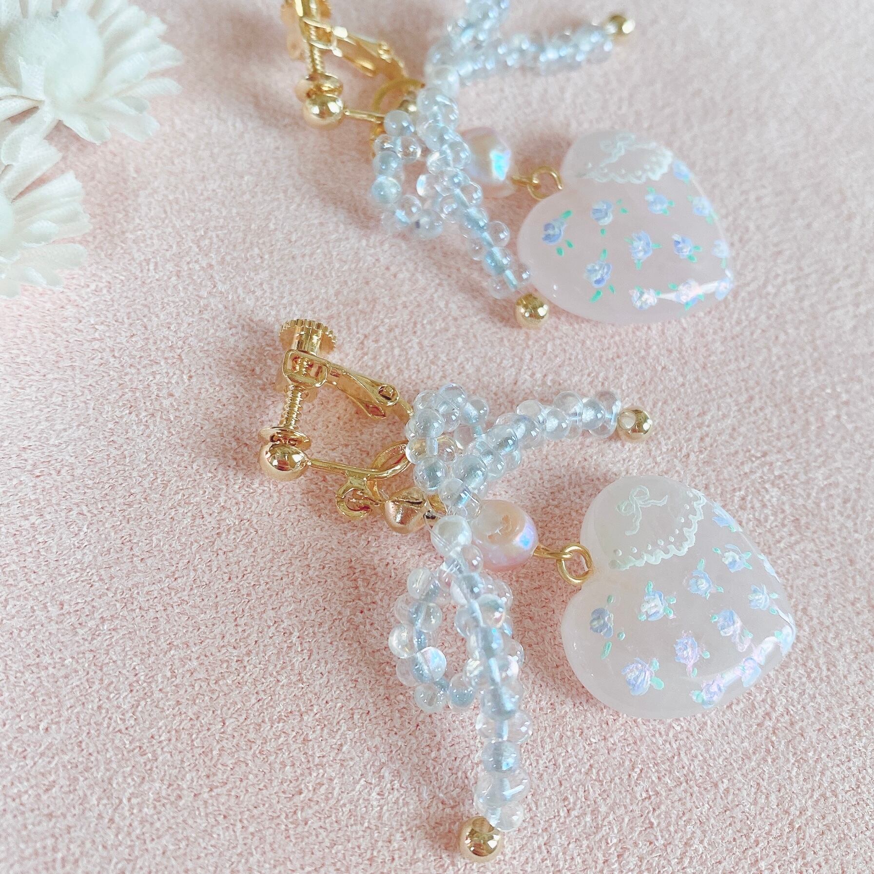 Snowing winter hand painted earrings (BLUEイヤリング）