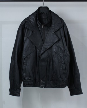 【Caka BLACK】Layered Gimmick Design Loose Leather Jacket