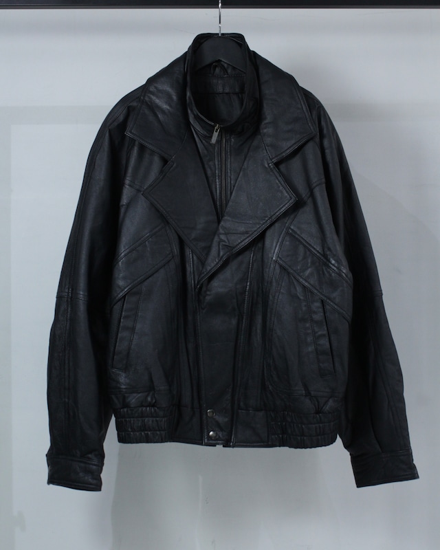 【Caka BLACK】Layered Gimmick Design Loose Leather Jacket