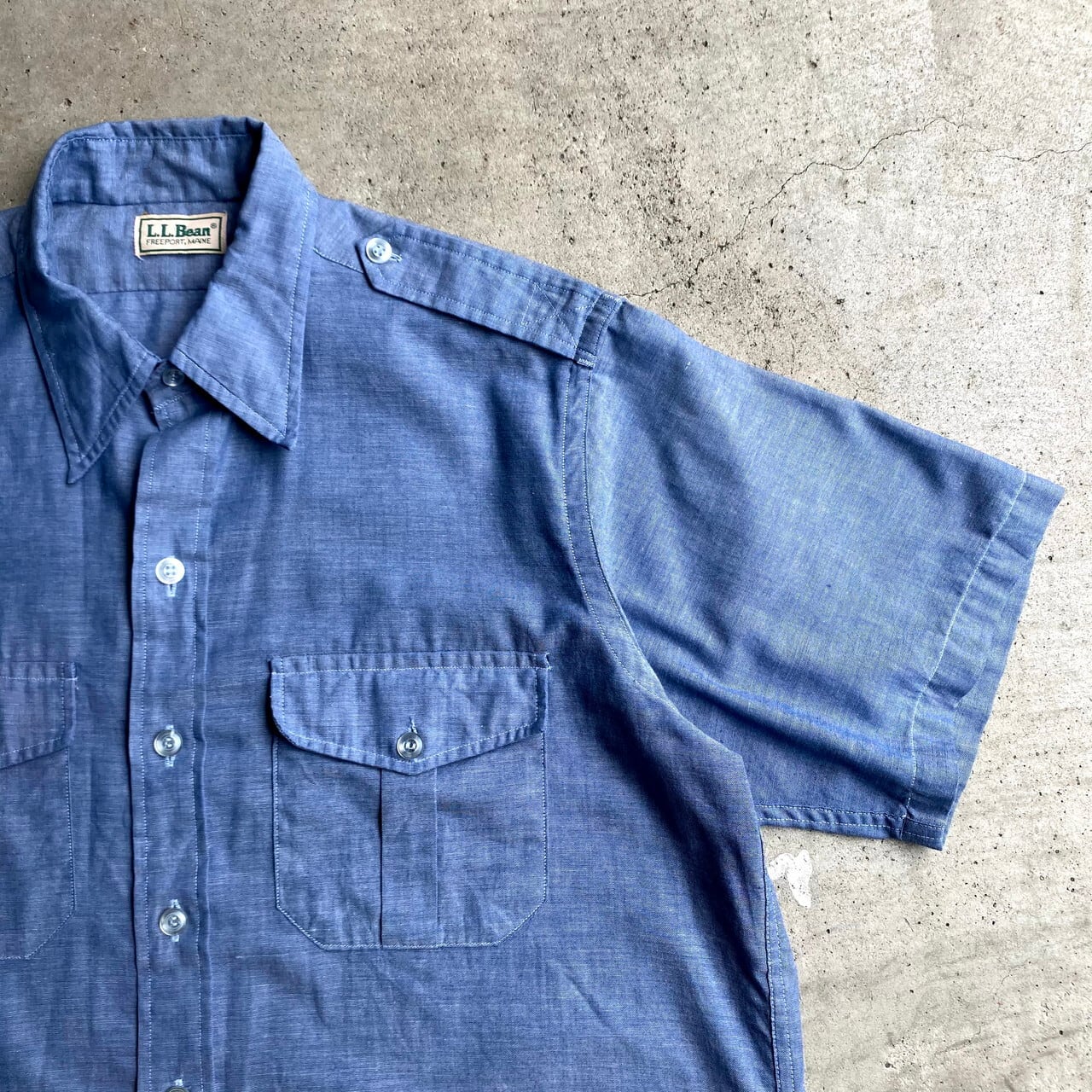 70 80年代 L L Bean エルエルビーン 半袖 シャンブレーシャツ サファリシャツ メンズl 古着 70s 80s ヴィンテージ ビンテージ サックスブルー 水色 半袖シャツ Sa Cave 古着屋 公式 古着通販サイト