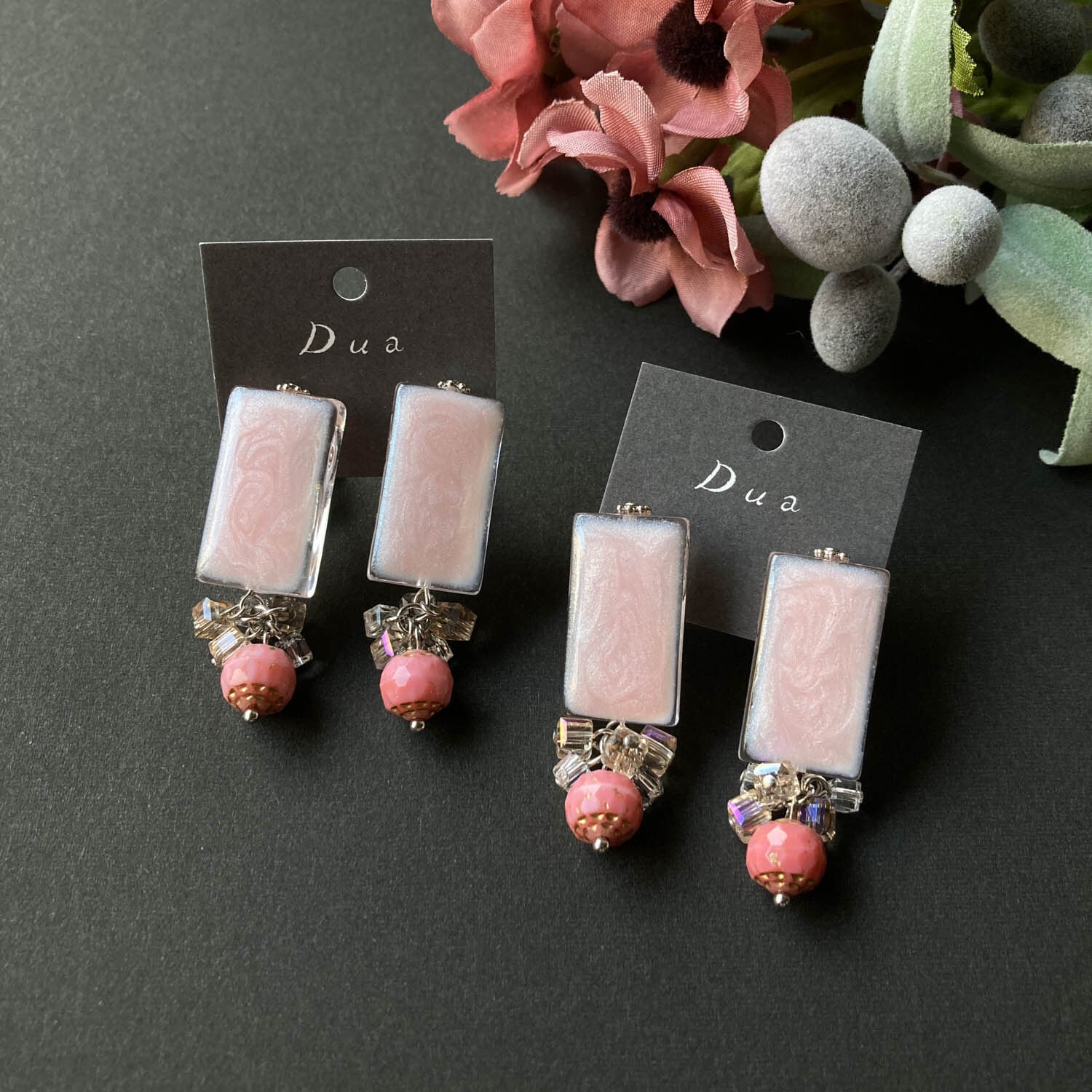 クリア&ピンクビーズの〈ピアス/イヤリング〉 | Dua-アクセサリー