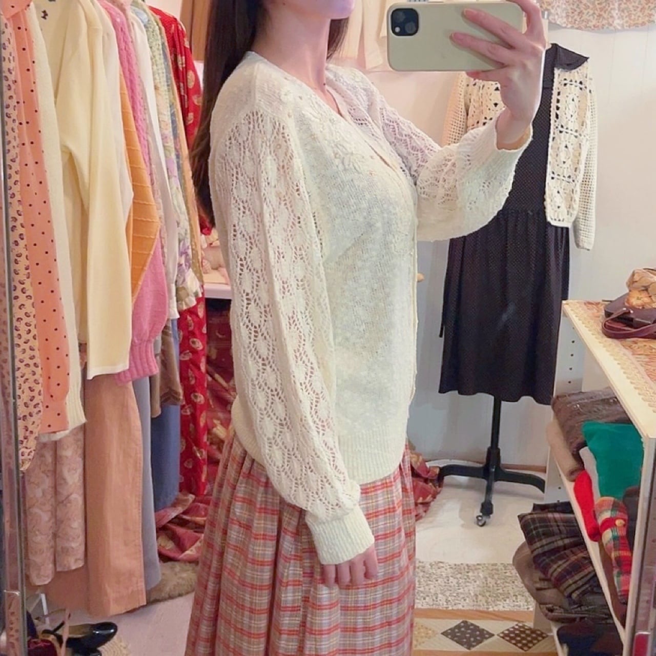 flower sequin open work cardigan