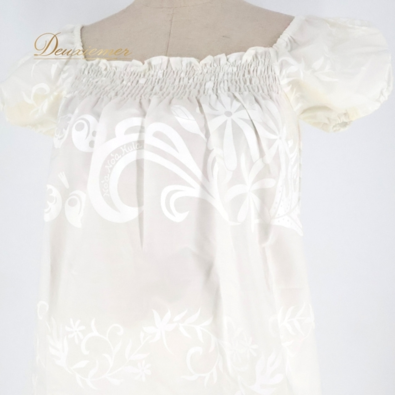 フラダンス 衣装 ツーピース セットアップ 上下セット プアラニ ホワイト系 PUALANI 日本製 ティアレ柄 ワンカラー かわいい 華やか 鮮やか 明るい きれい 白 ハワイアン アロハ ハワイアンプリント フラ ダンス レッスン 練習