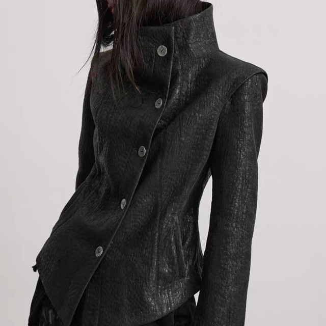 Cracked texture asymmetry fitted jacket C1371